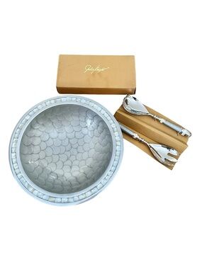 Julia Knight Classic 15” Round Bowl and Salad Serving Set in Platinum New